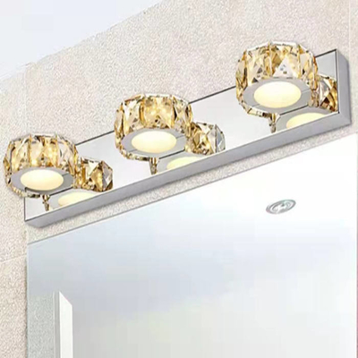 واضح الحمام الفولاذ المقاوم للصدأ بقيادة الكريستال مصباح مرآة 46 × 5 سم