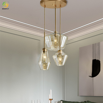 E26 Clear / Amber Glass Nordic قلادة ضوء للفندق / غرفة المعيشة / صالة العرض