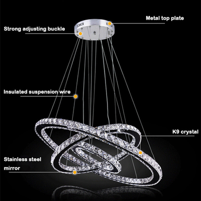 3 Halo Lighting LED Golden Ring Crystal الثريا لغرفة المعيشة وغرفة النوم