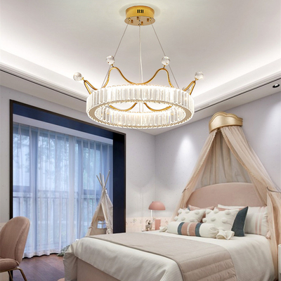 جولة الإبداعية للأطفال غرفة نوم LED كريستال قلادة ضوء واضح معدن الذهب