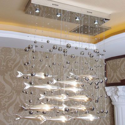 الكروم أو الفضة G4 الزجاج الحديثة قلادة ضوء على شكل سمكة ديكور المنزل