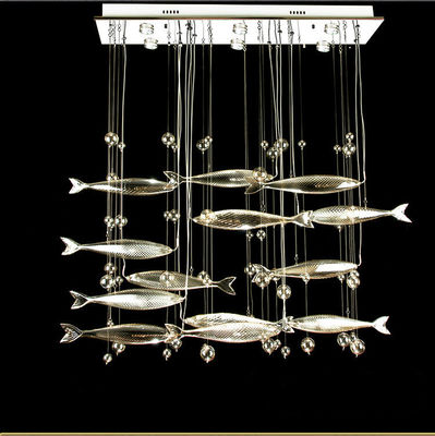 الكروم أو الفضة G4 الزجاج الحديثة قلادة ضوء على شكل سمكة ديكور المنزل