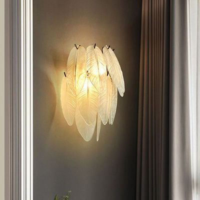 G9 Iron Art Golden Feather Crystal Wall Lights 25cm لغرفة النوم