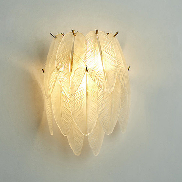 G9 Iron Art Golden Feather Crystal Wall Lights 25cm لغرفة النوم